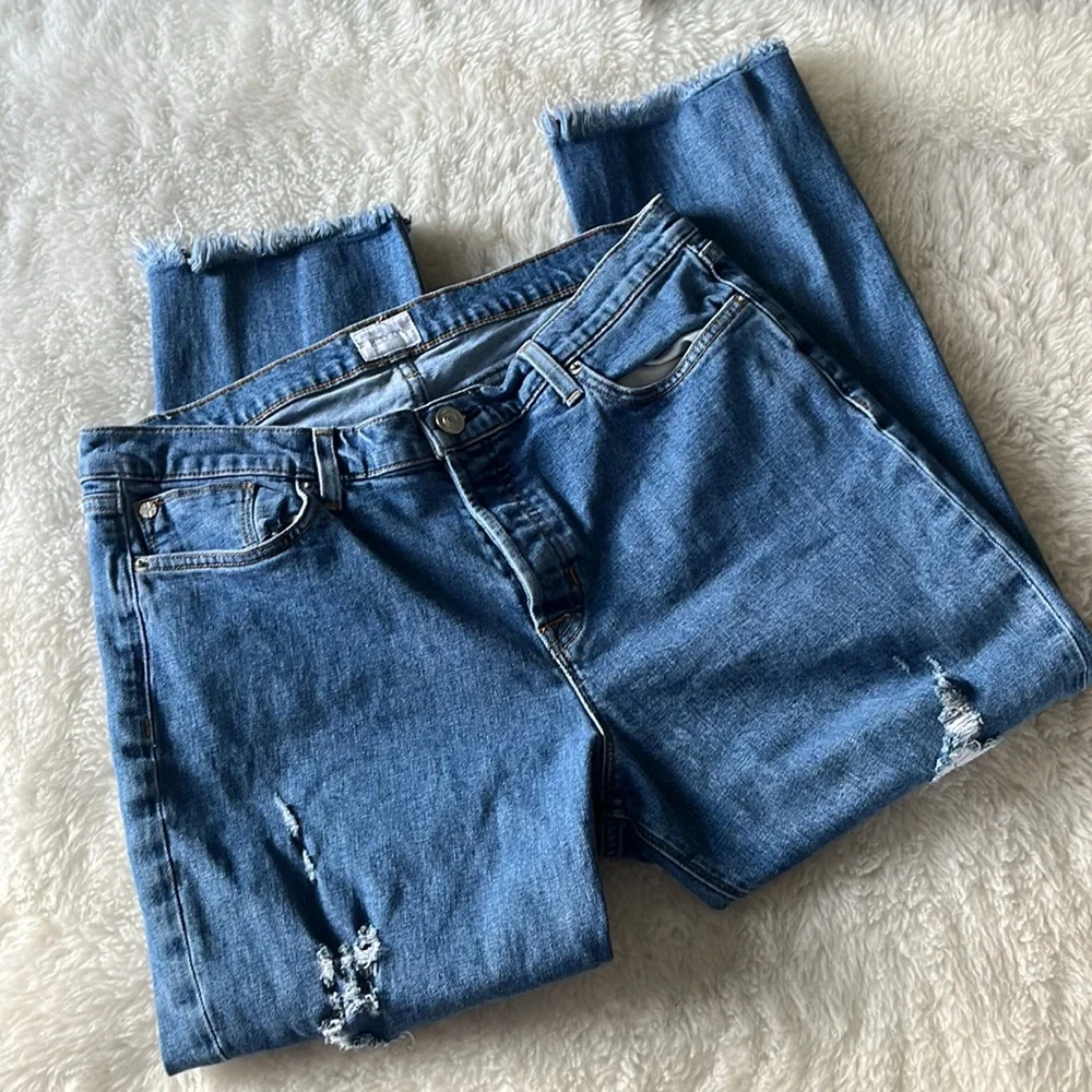 Hudson Riley Luxe Crop Relaxed Straight Raw Hem Button Fly Distressed Jeans 32 - Picture 8 of 15